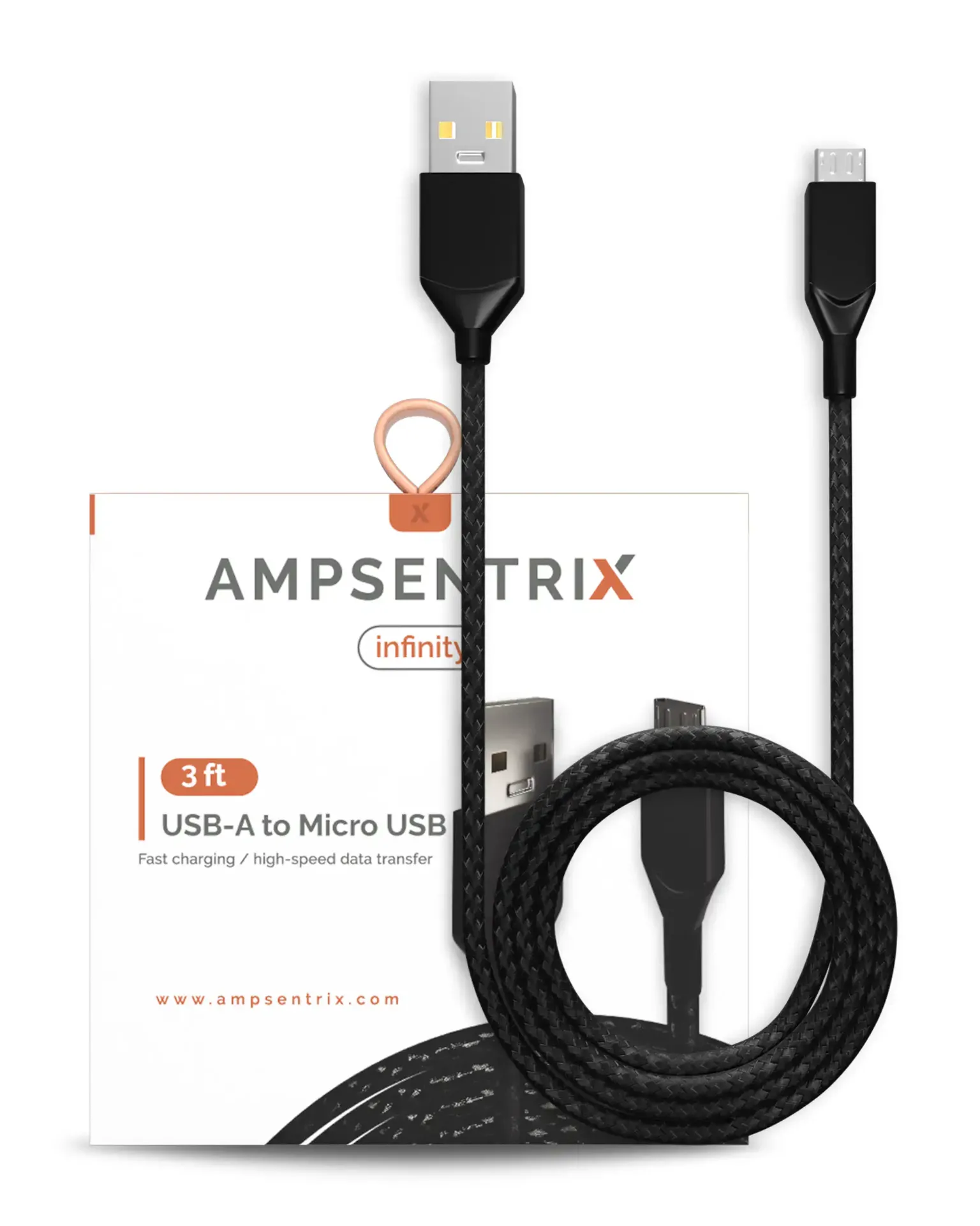 AmpSentrix Infinity Micro USB to USB-A Cable (1m, 3ft) (Black)