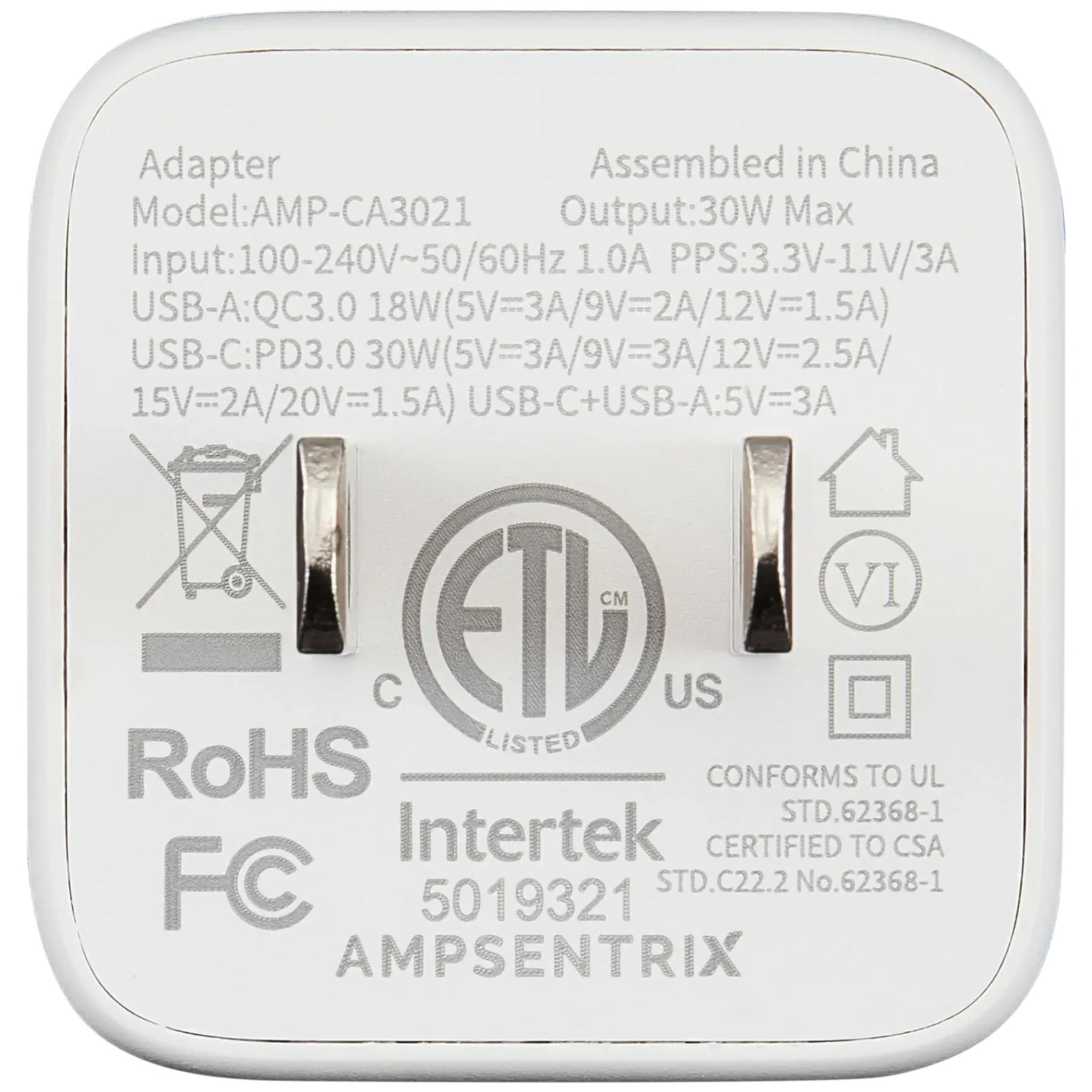 AmpSentrix Pro 30W 2-in-1 USB-C / USB-A GaN Wall Adapter (Teal) 3