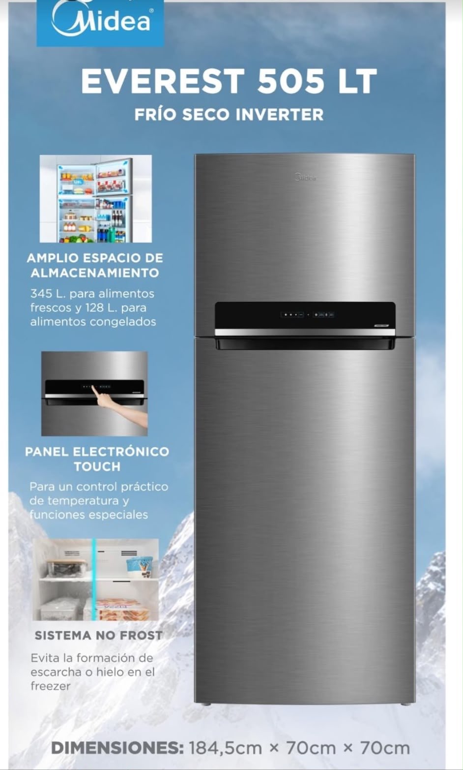 Heladera Midea 505 L Inverter Frío Seco