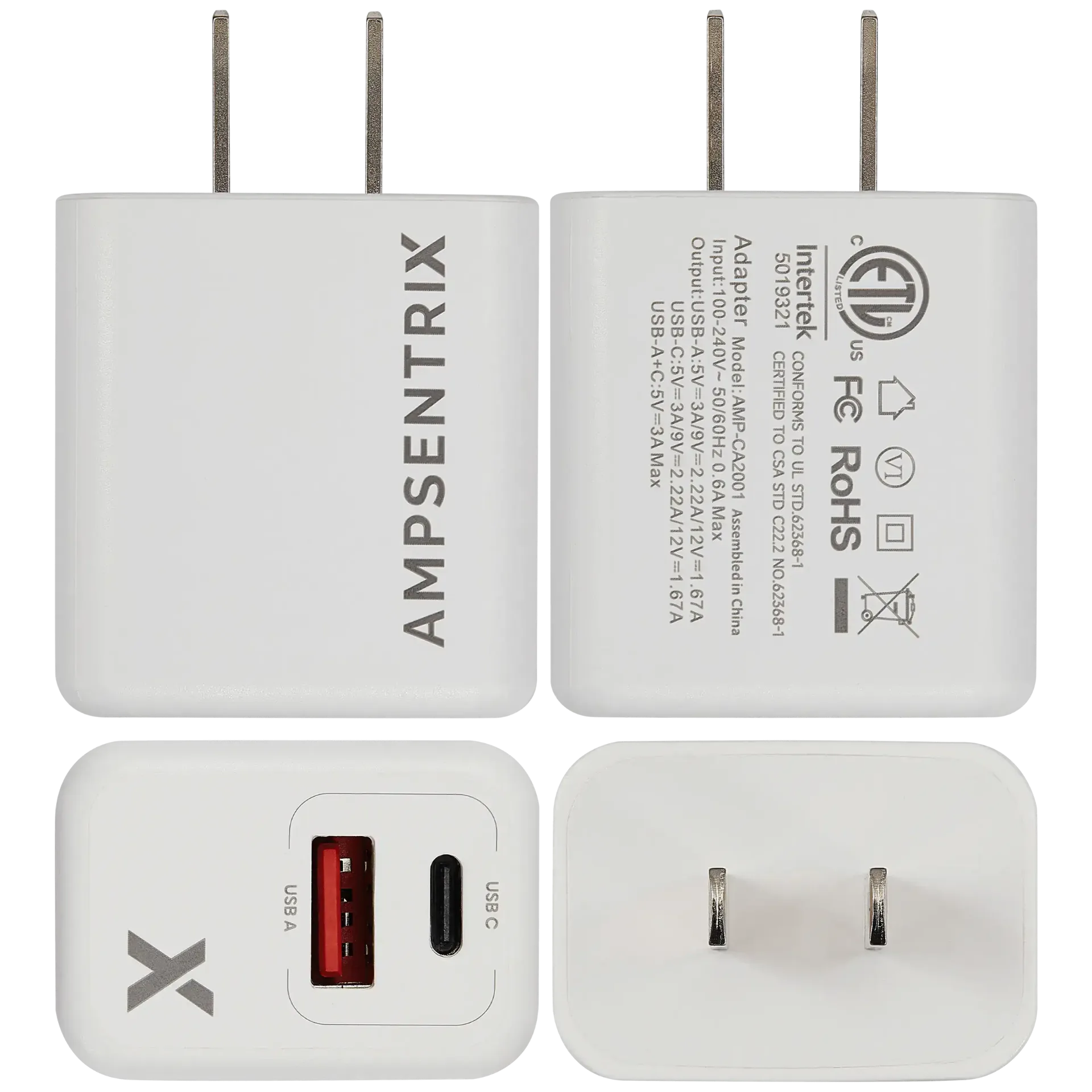 AmpSentrix 20W Dual-Port (USB-C + USB-A) 2