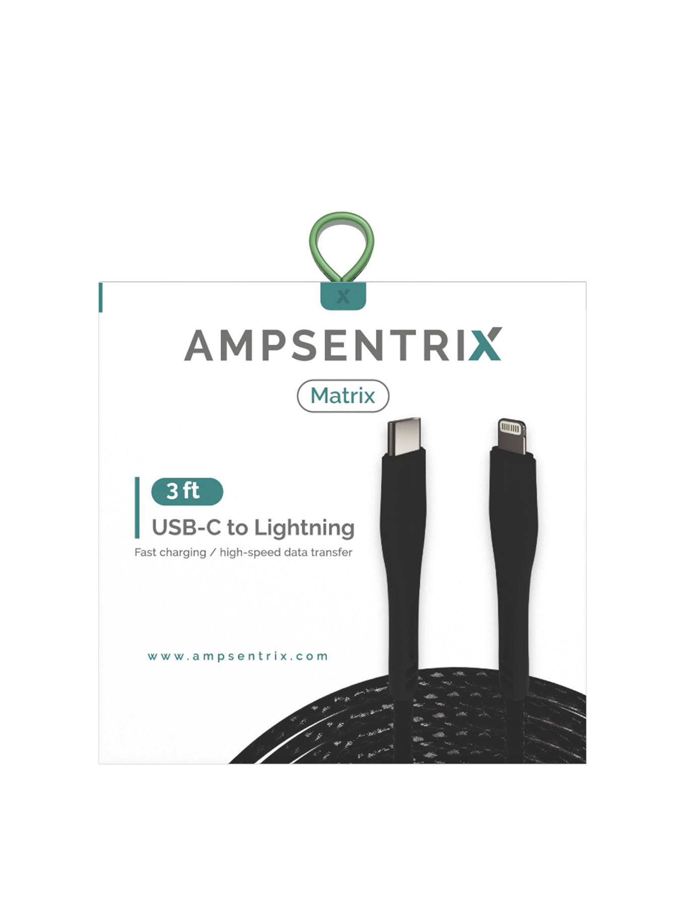Cable AmpSentrix Matrix Lightning a USB-C (sin certificación MFi) (1 m, 3 pies) (negro)