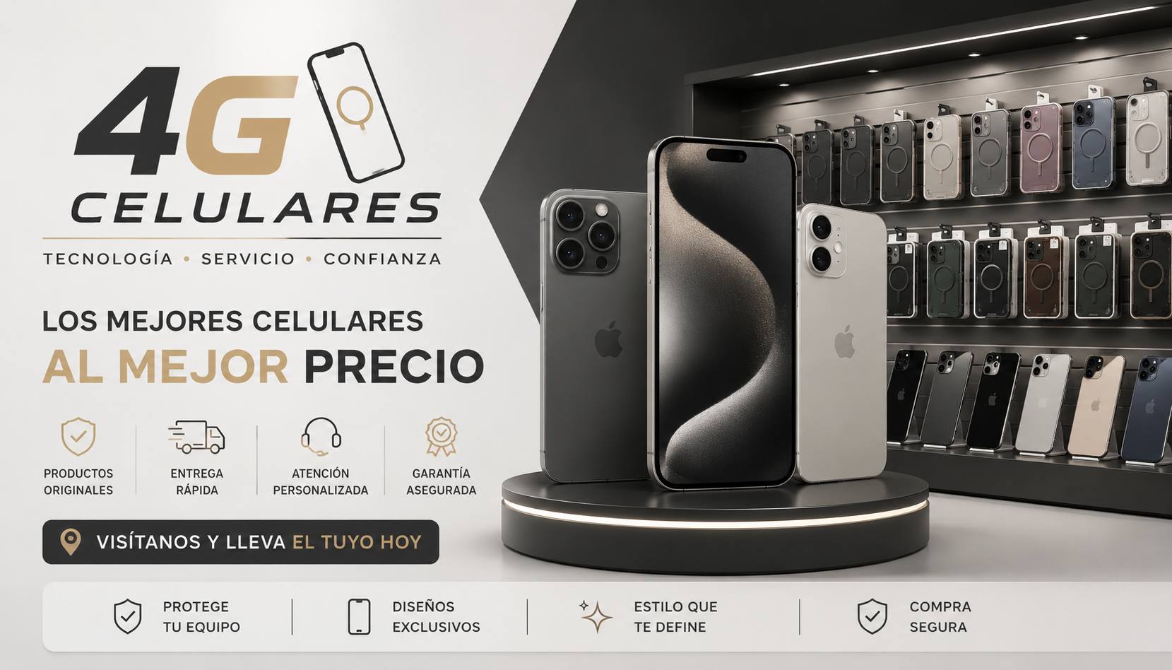 Tres celulares modernos exhibidos en una tienda